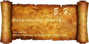 Balázsovics Henrik névjegykártya